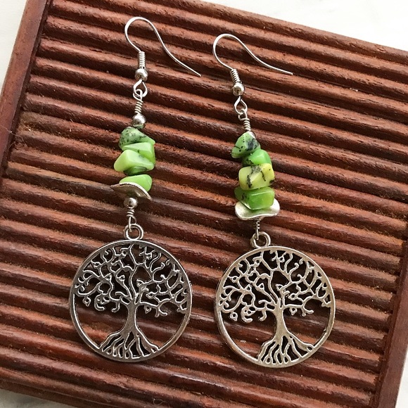 Silverskylight Jewelry - Jadeite tree of life steel post earrings